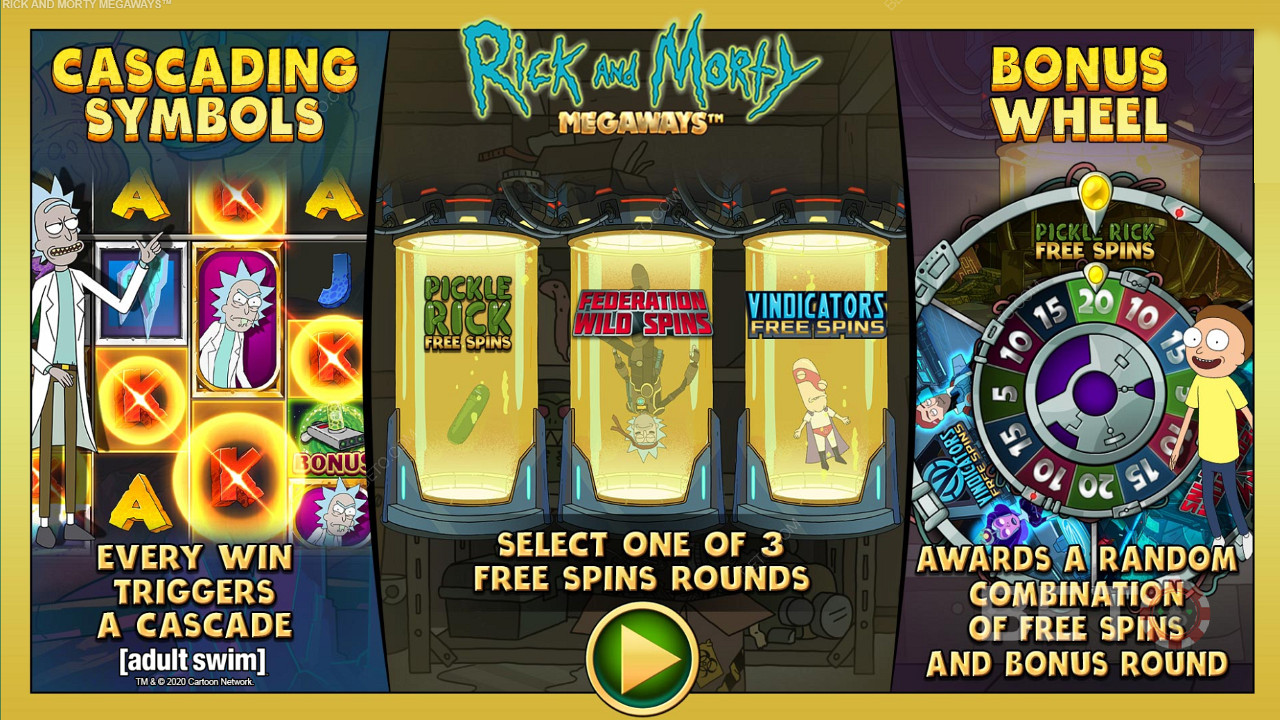 Enjoy three different types of Free Spins in Rick and Morty Megaways slot machine