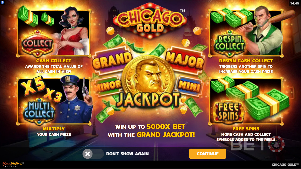 Enjoy Collect features, Jackpots, and Free Spins in the Chicago Gold slot machine
