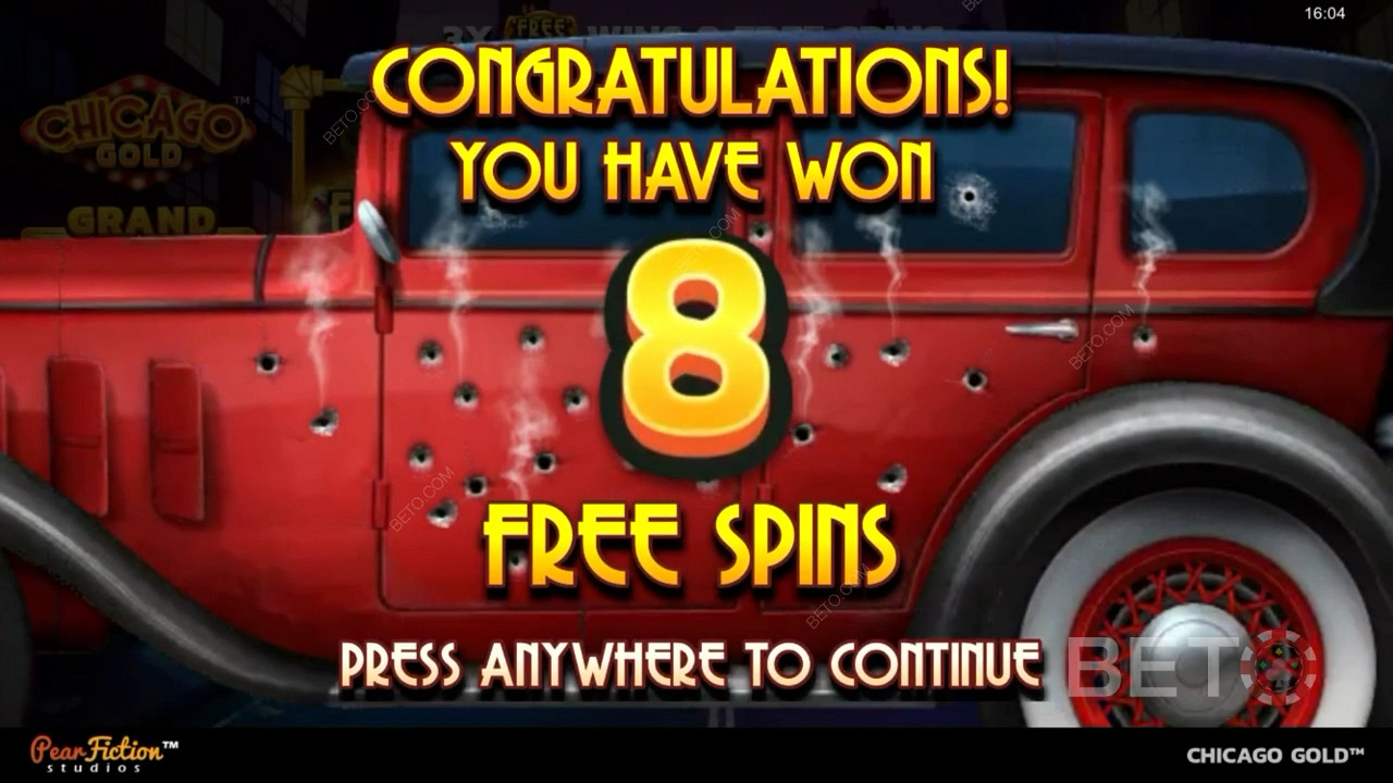 Enjoy eight 8 Free Spins in the Chicago Gold slot