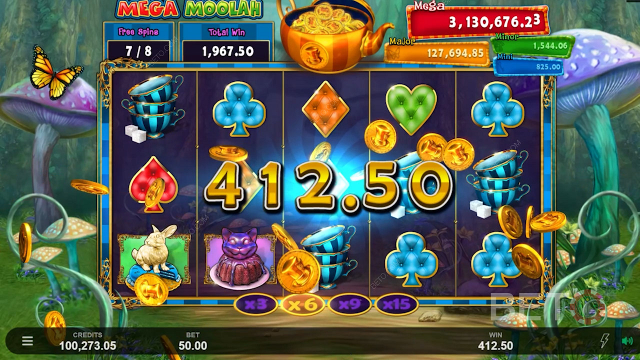 Enjoy higher multipliers and big wins in the free spins in Absolootly Mad: Megah Moolah