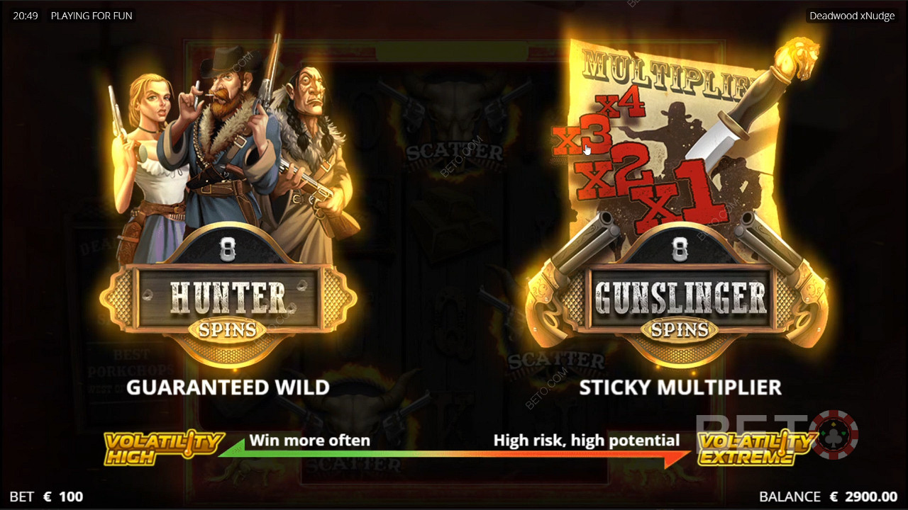 Hunter spins and gunslinger spins guarantees you with wild and sticky multiplier
