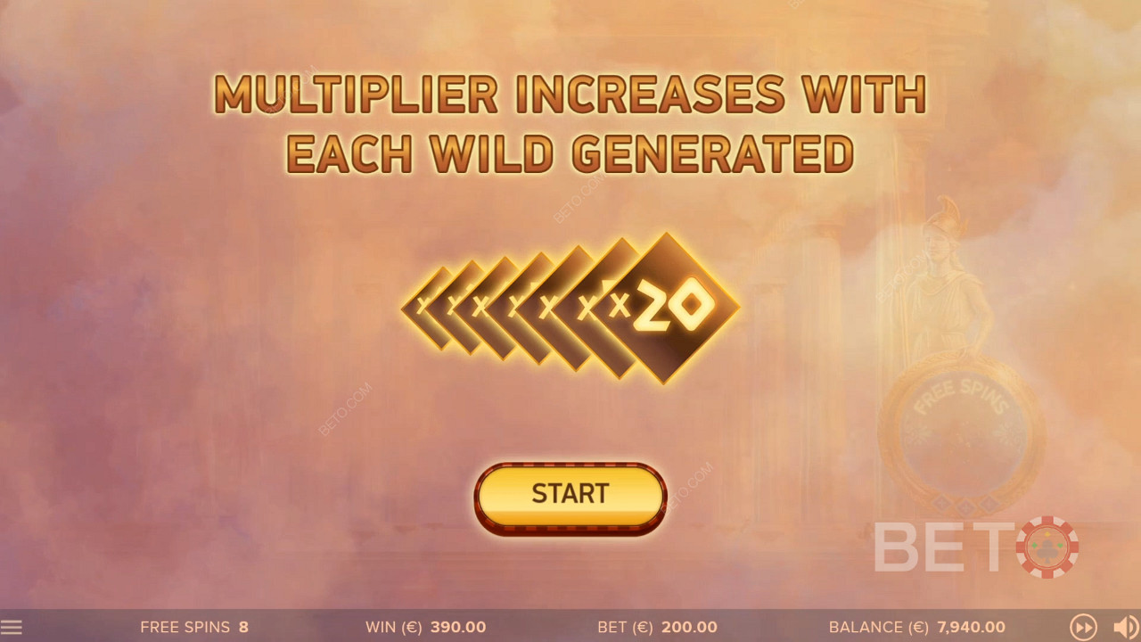 Enjoy free spins with a progressive multiplier up to 20x
