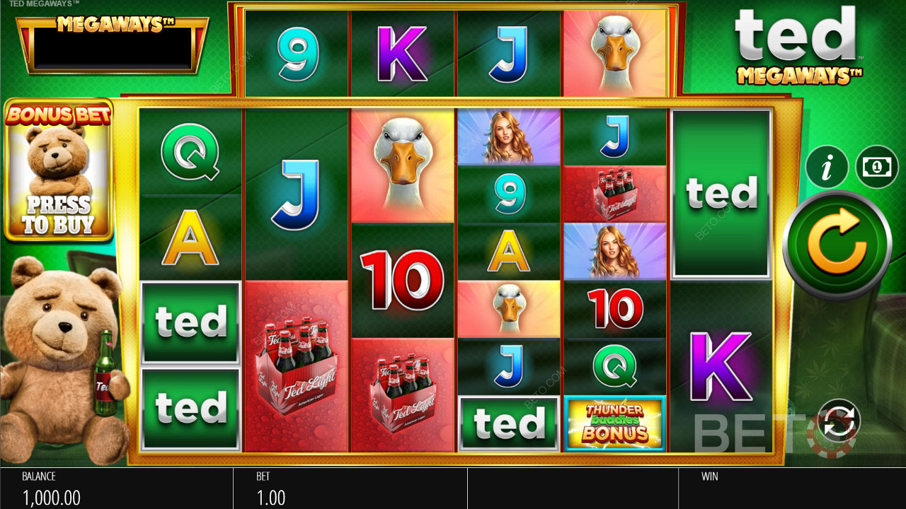 Enjoy several exciting features in Ted Megaways video slot