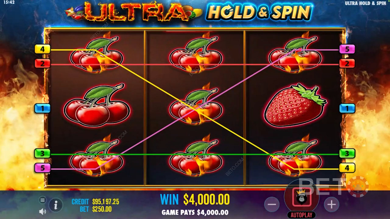 5 different paylines in Ultra Hold and Spin