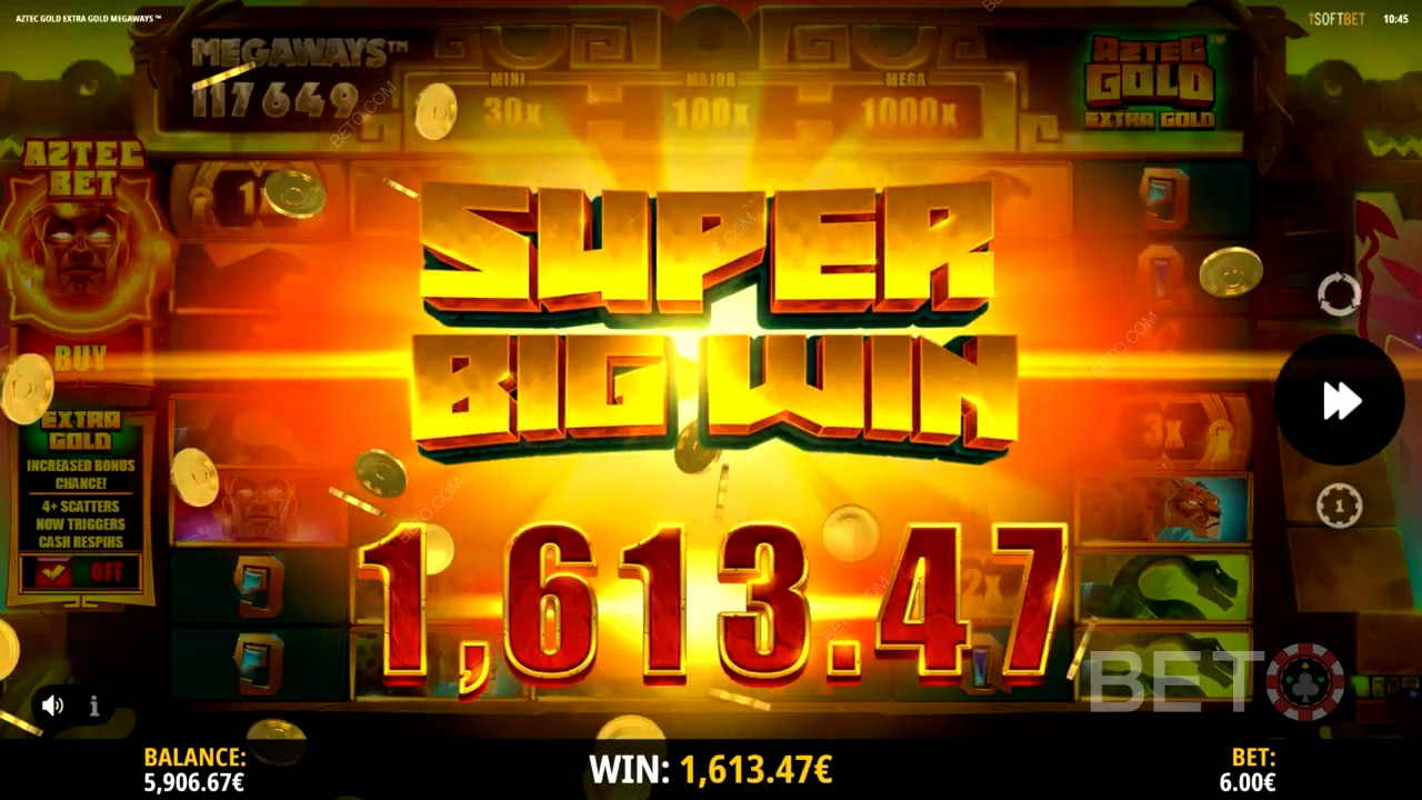 Super big win in Aztec Gold Extra Gold Megaways slot machine