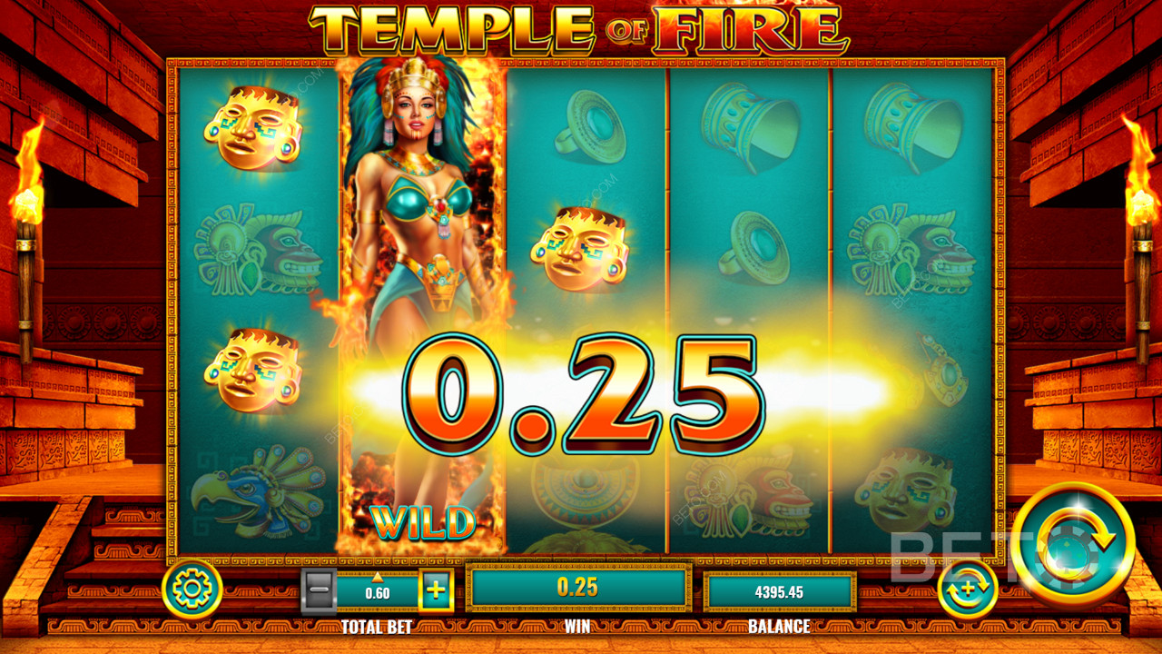 Goddess Chantico makes it easier to get wins in Temple of Fire slot