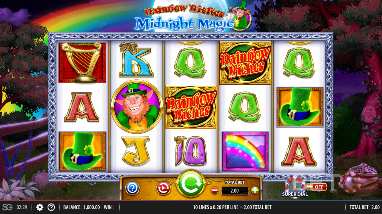 5x3 gaming grid in Rainbow Riches Midnight Magic