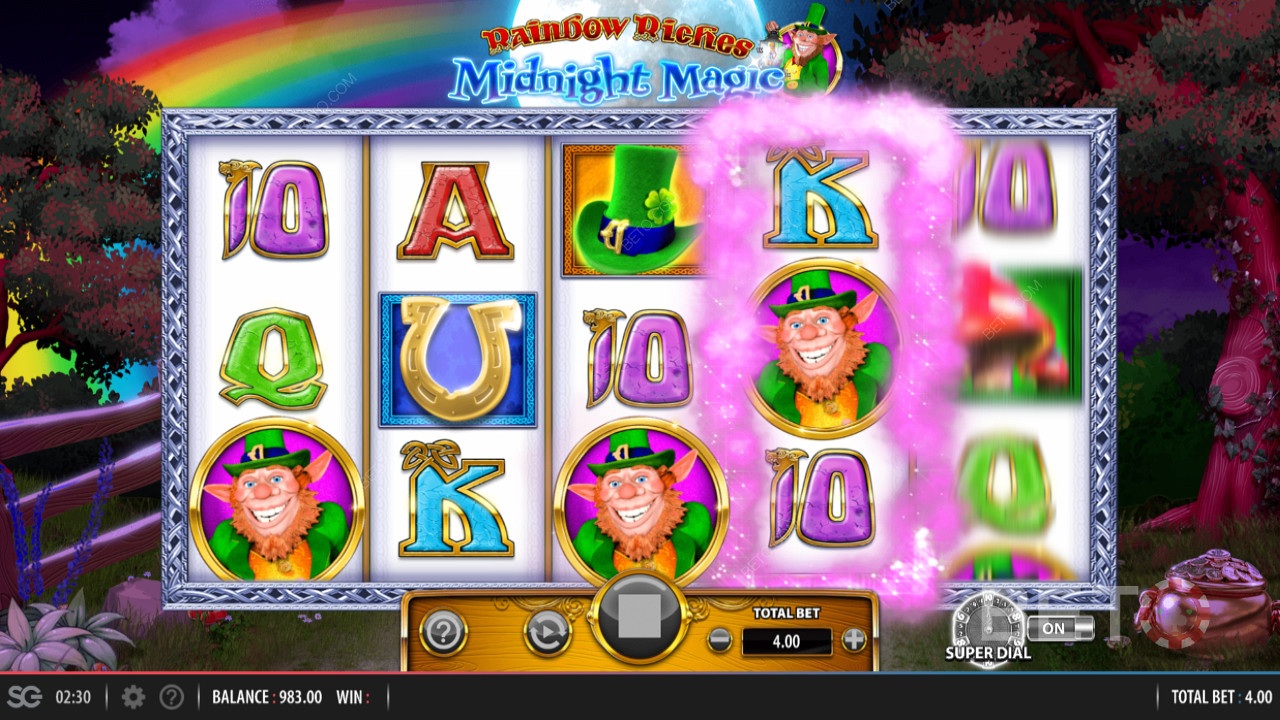 Rainbow Riches Midnight Magic from Barcrest which Features include a Super Dial Bonus
