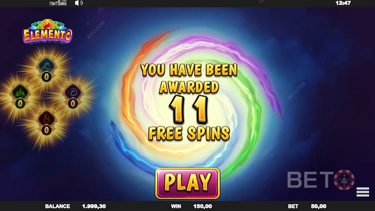 Win Free Spins and multiply your wins in the Elemento video slot