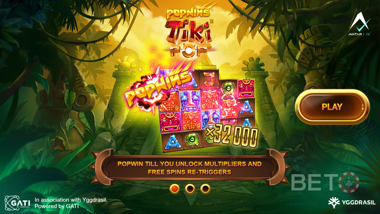 Get PopWins and increase the Multiplier in Free Spins in the TikiPop slot
