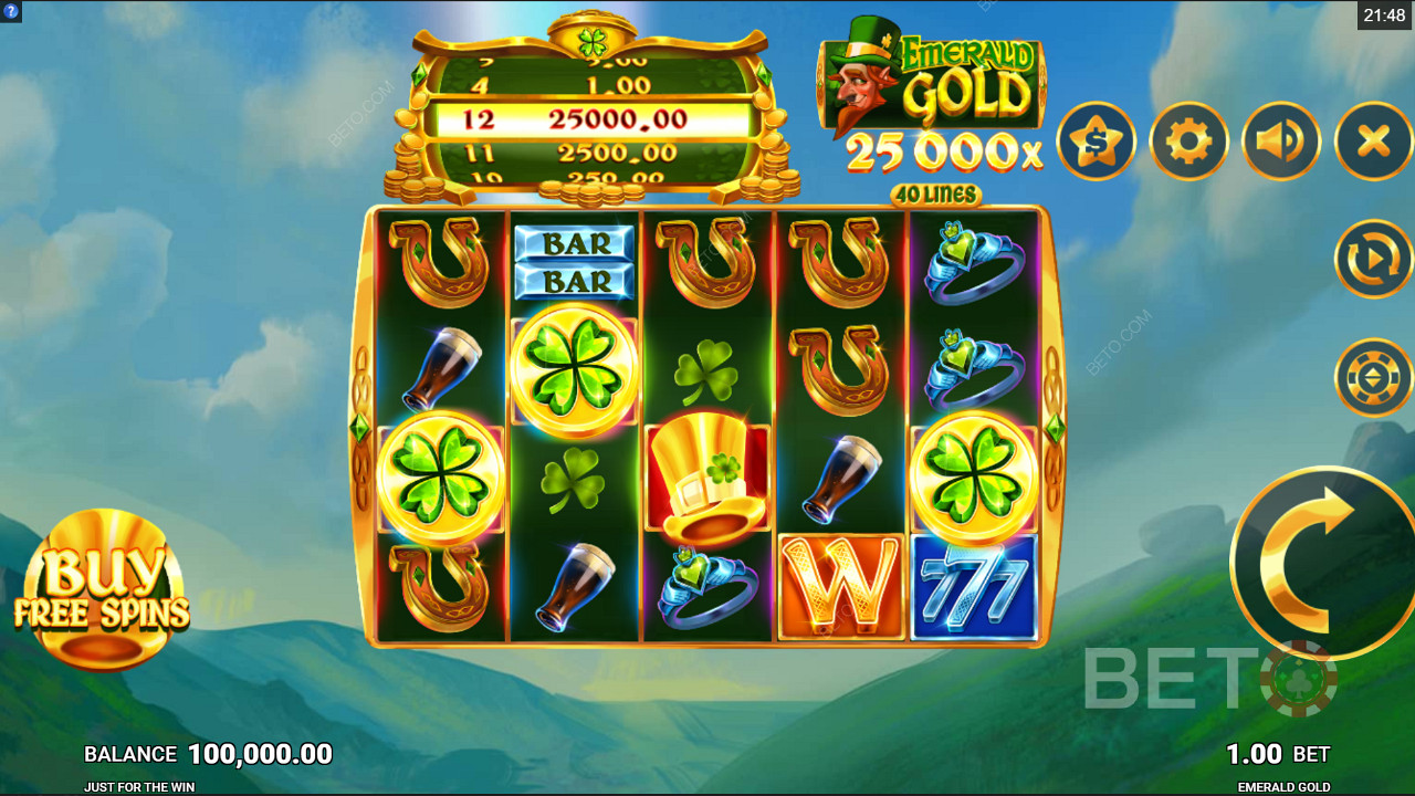 Buy Free Spins in Emerald Gold online slot by Just For The Win