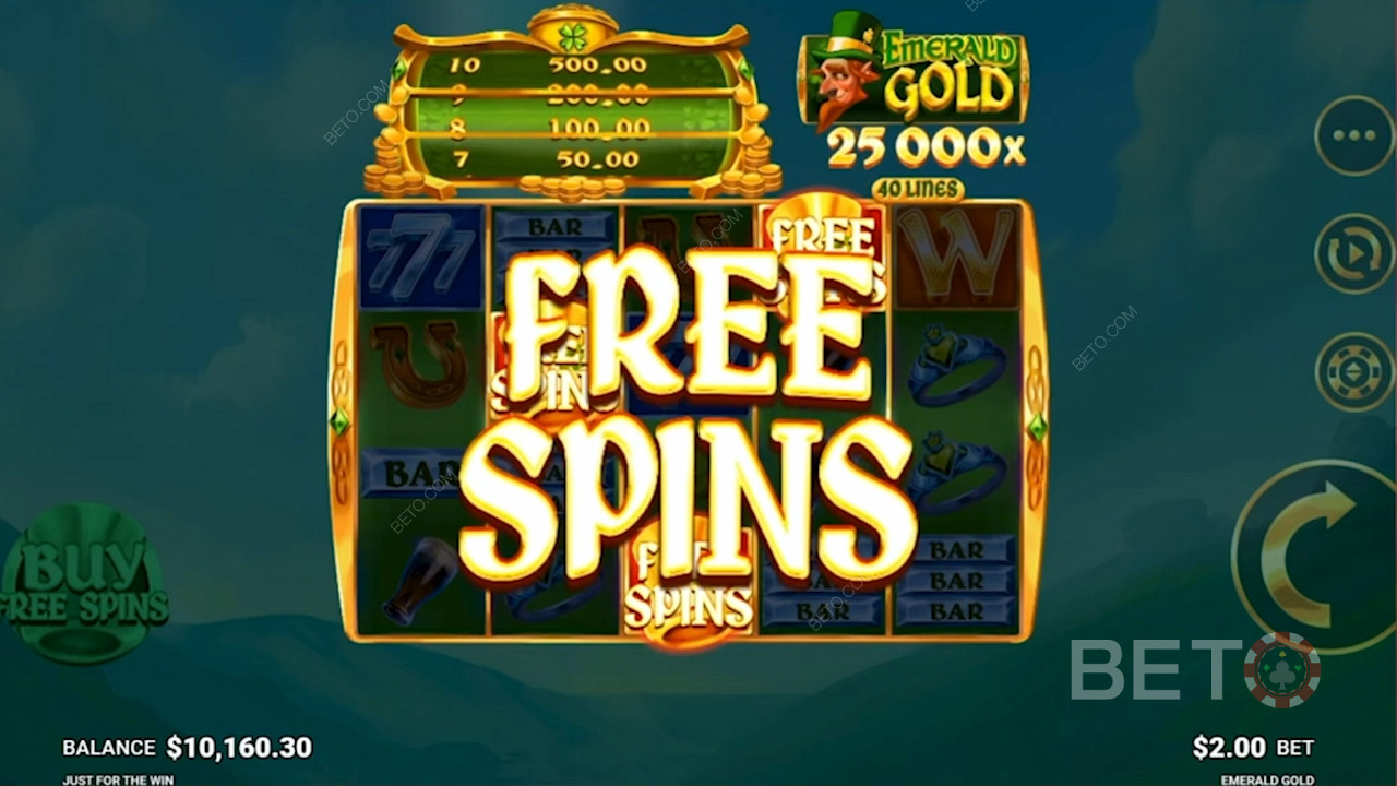 Enjoy free spins in Emerald Gold video slot