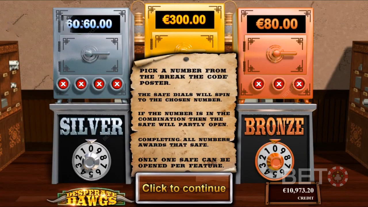 Crack the code and win up to 500x of your total bet in the Desperate Dawgs slot