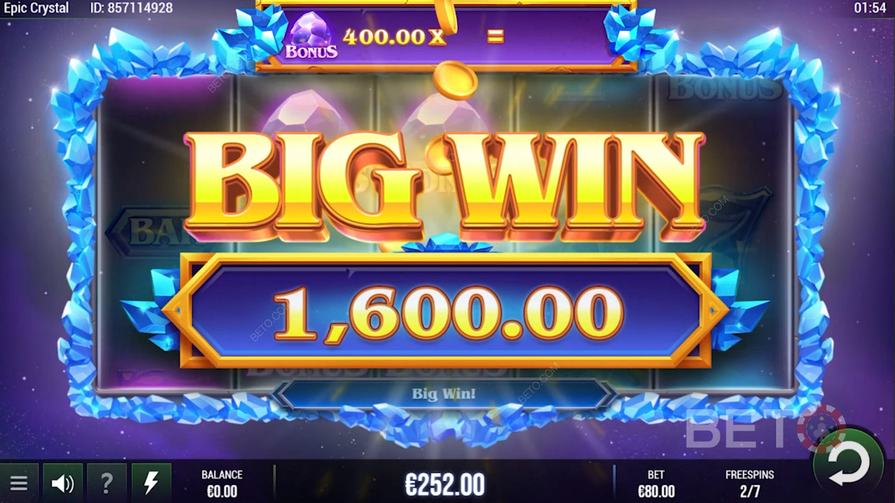 Landing a Big Win payout in Epic Crystal