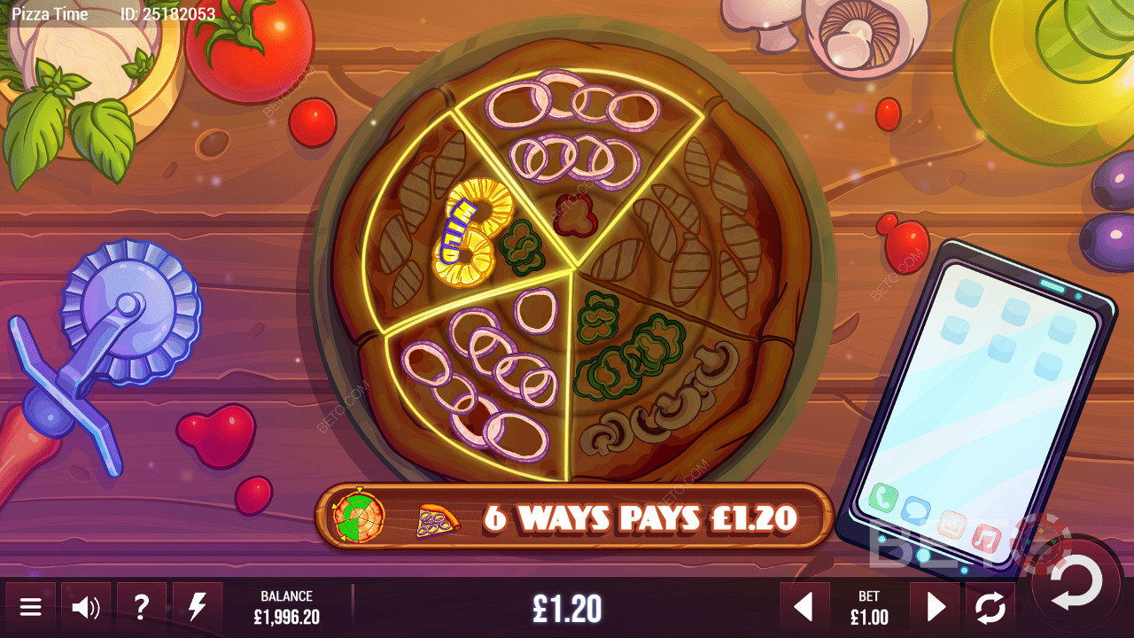 Different paylines of Pizza Time in a circular format