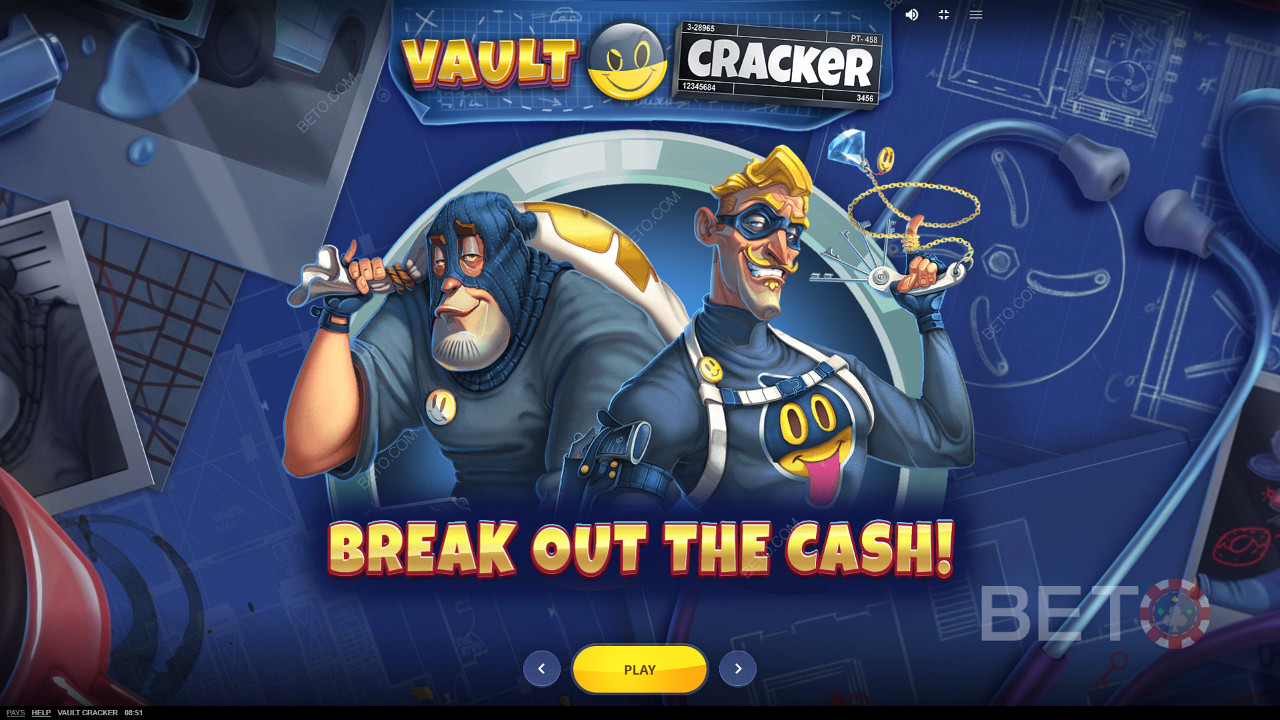 The cartoonish intro screen of Vault Cracker