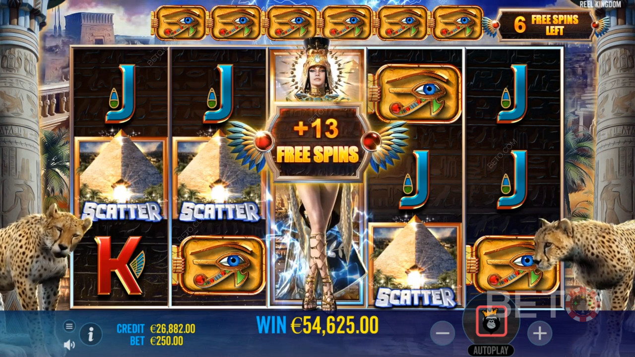 Get extra free spins by landing Wilds and Scatters during the free spins