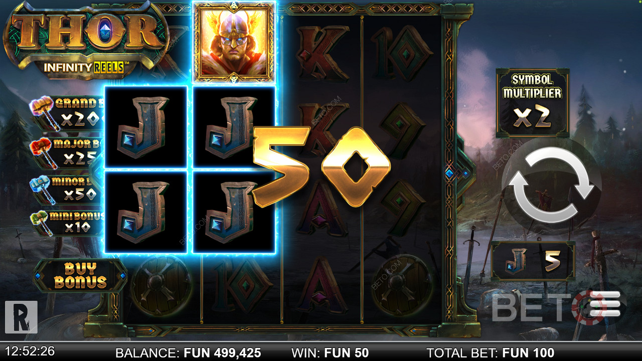 Land 5 or more symbols in a combination to get a win in Thor Infinity Reels online slot