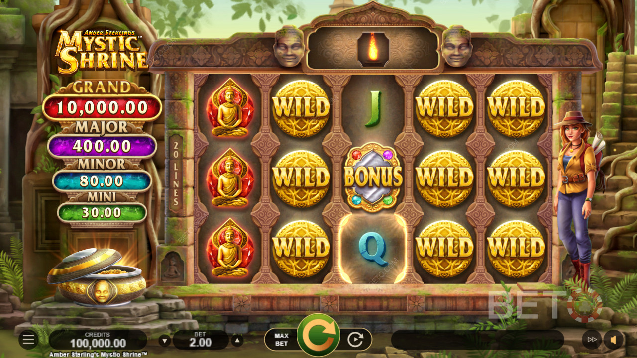 Land several Wilds and get massive wins in Amber Sterling’s Mystic Shrine slot