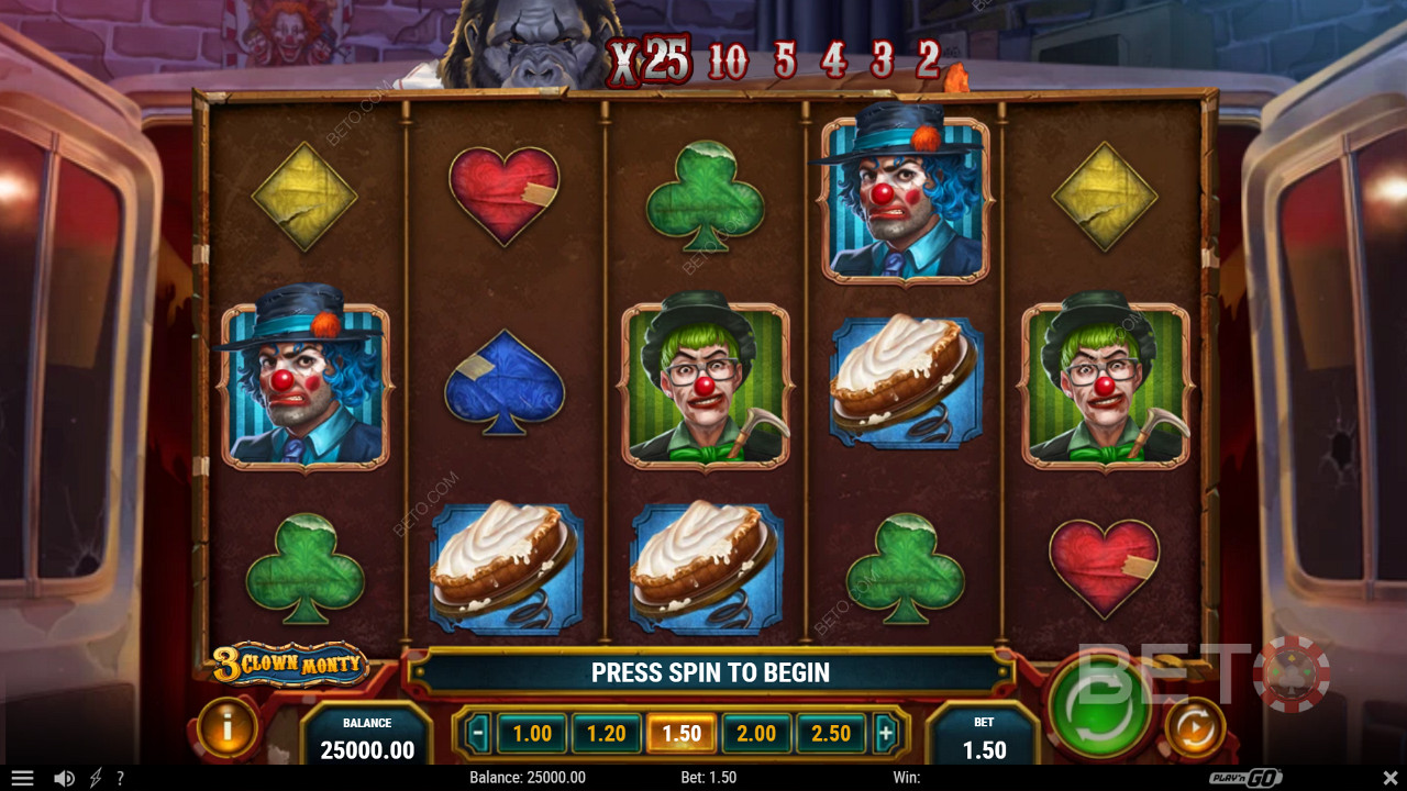 Enjoy a simple gameplay filled with exciting bonus features in 3 Clown Monty slot