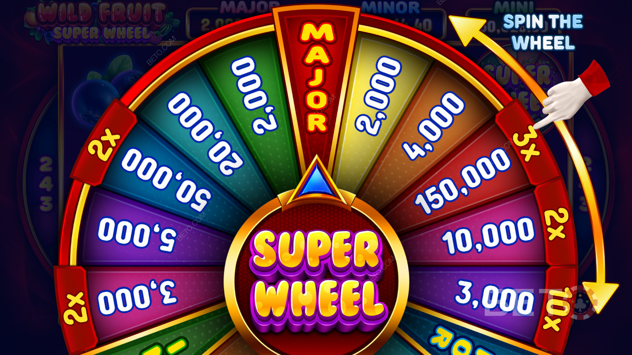 Spin the super wheel and land on one of the 3 bonuses 
