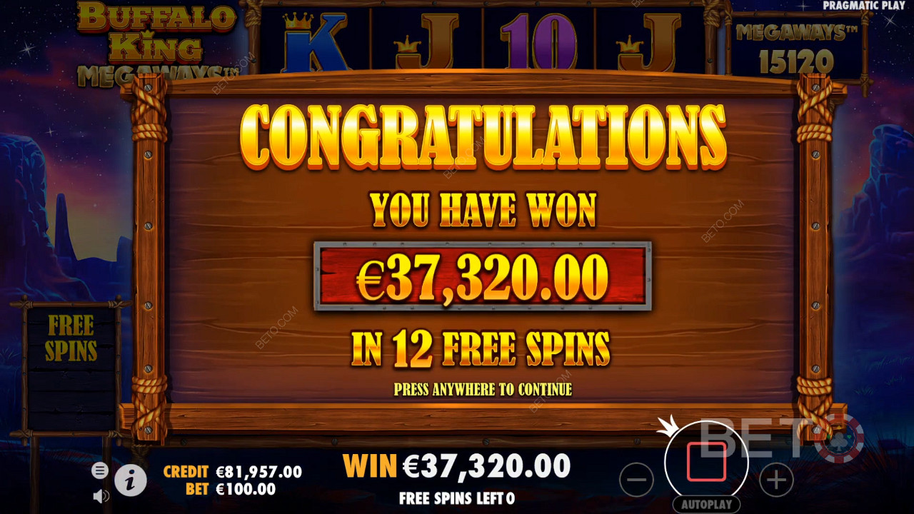 The number of ways to win is 200,704 in the Buffalo King Megaways slot