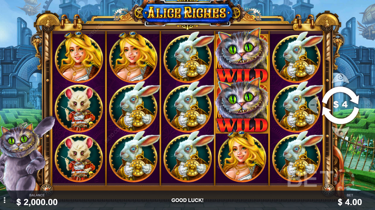 Alice Riches features 50 paylines and 5 reels slot
