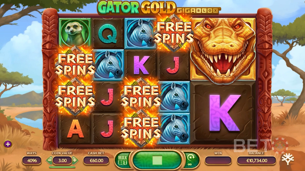 Special Free Spins symbols in Gator Gold Gigablox