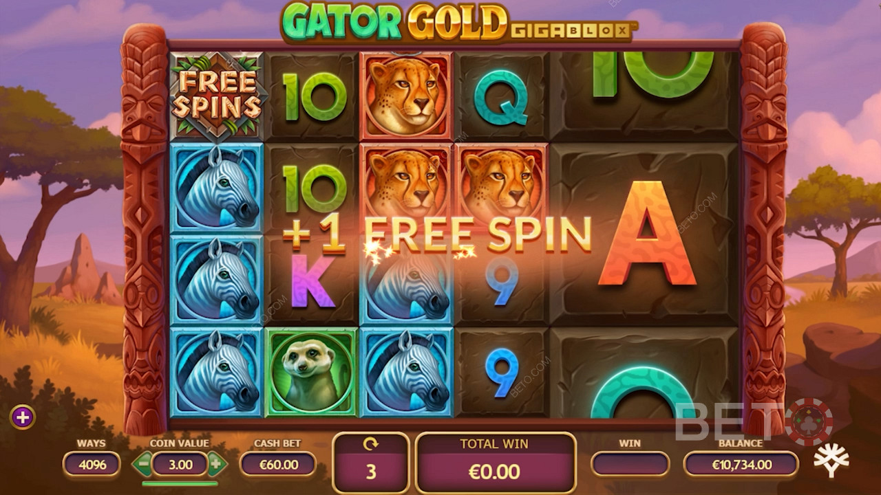 Win free spins in Gator Gold Gigablox
