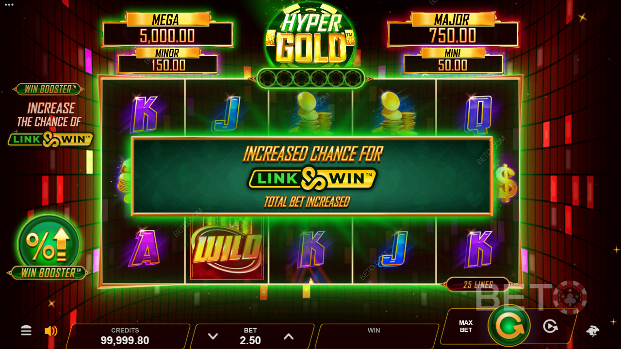 Hyper Gold features Win Booster and Link & Win Bonus features to thrill you up
