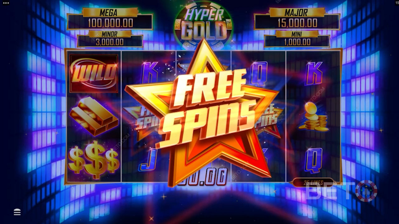 Earn free spins to win tremendous amounts in Hyper Gold slot
