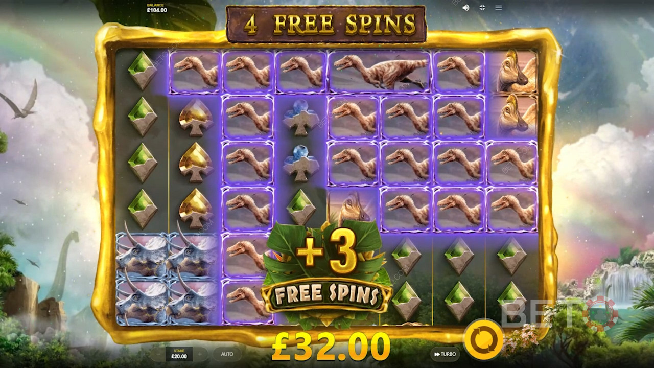 Land scatter symbols, each is worth +3 free spins during the bonus round