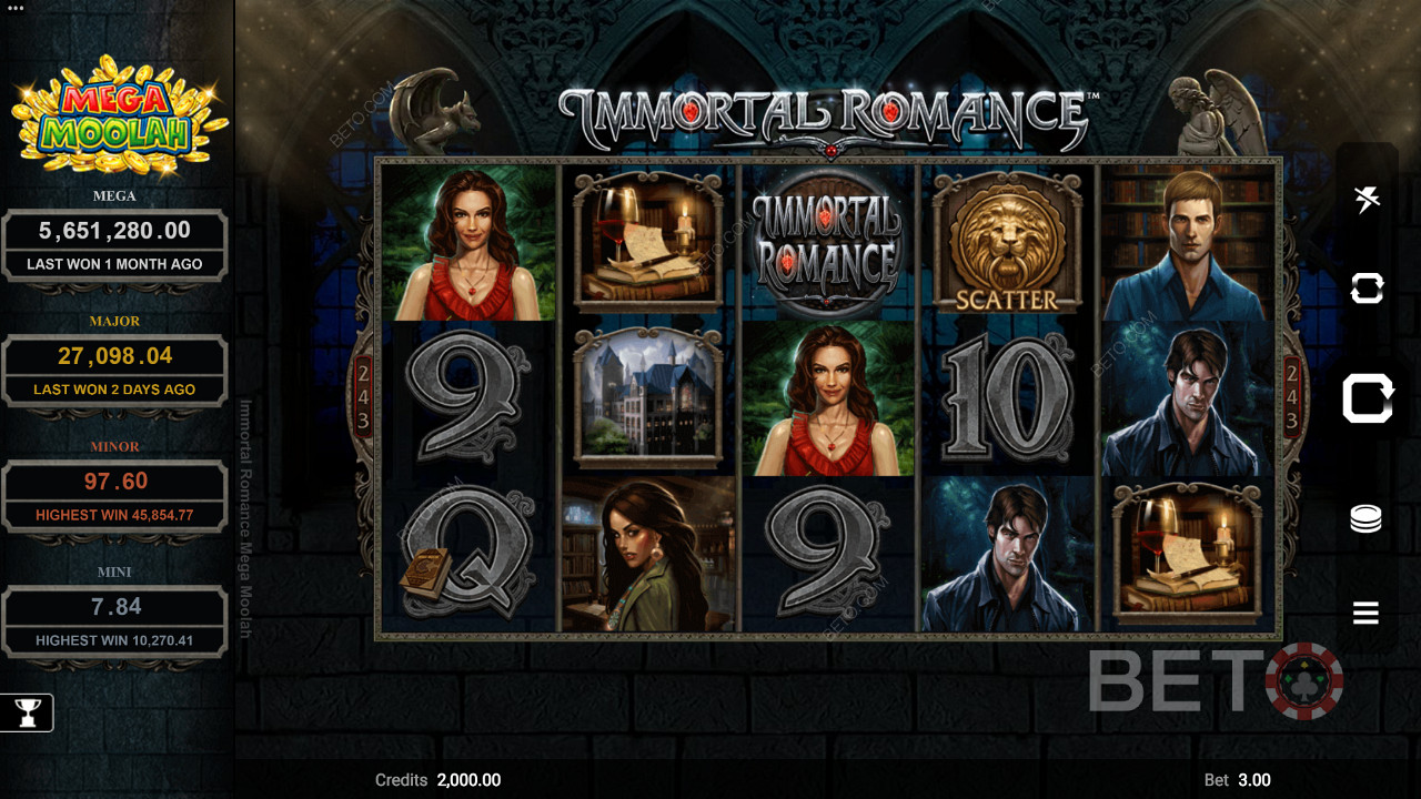 Immortal Romance Mega Moolah slot machine with vampire theme