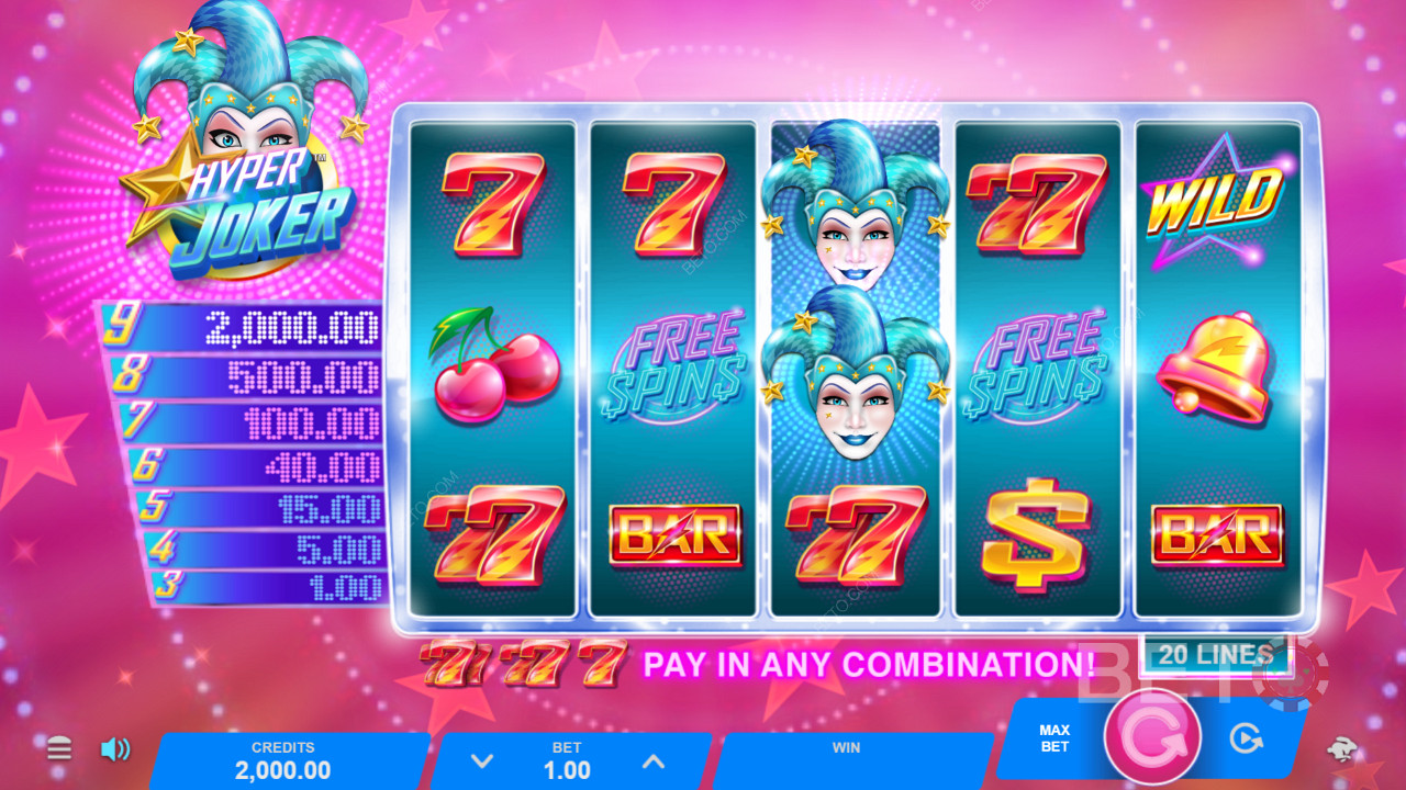 Hyper Joker slot features 5 reels and 20 playlines