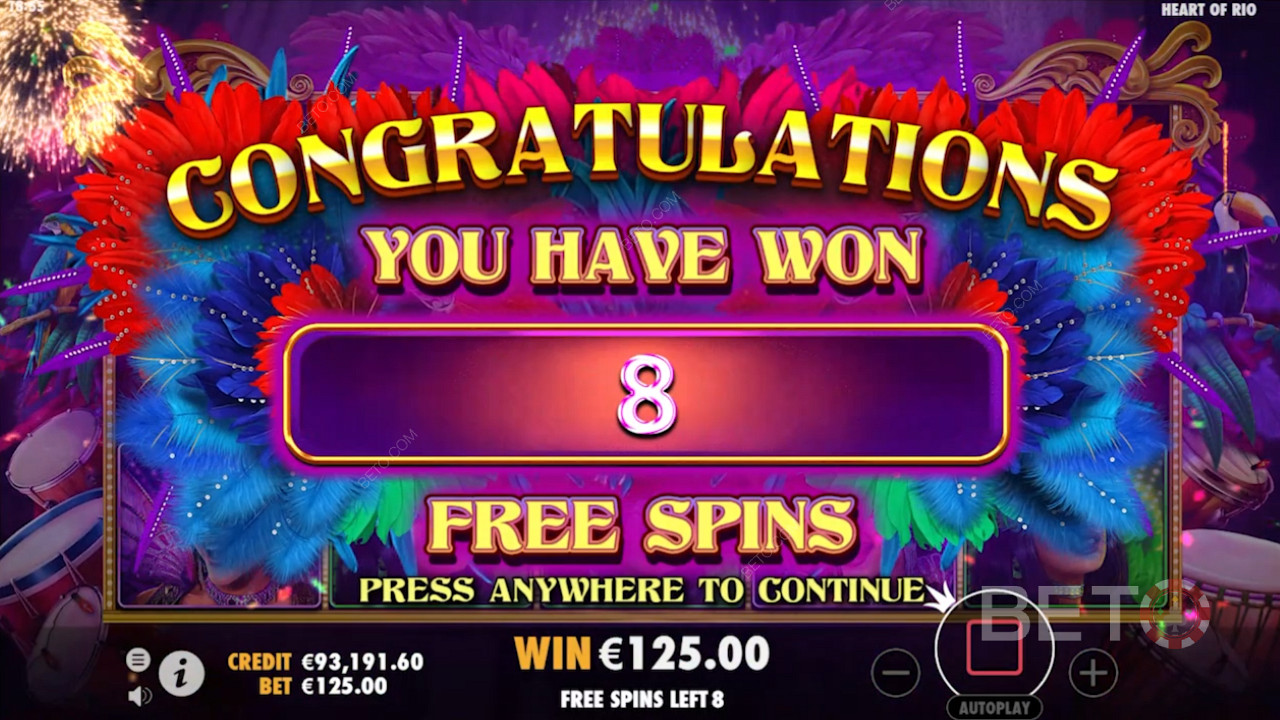 Winning free spins in Heart of Rio