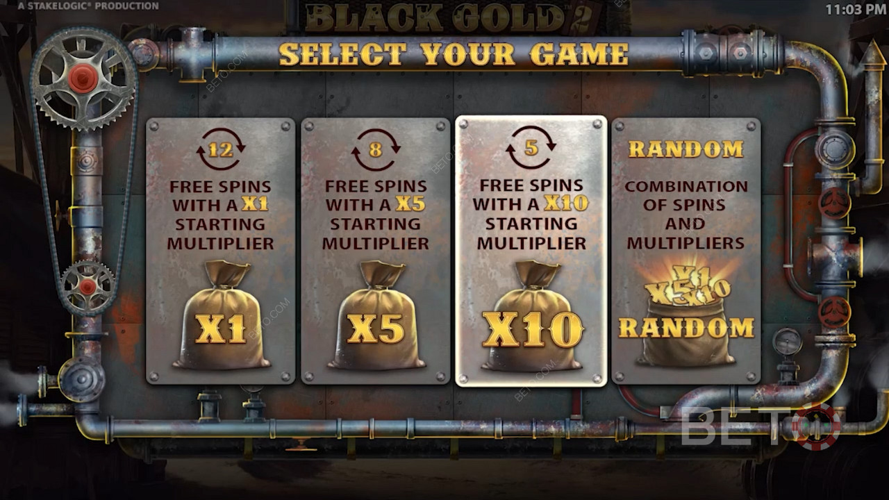 Once you activate the Free Spins feature, you can choose one of the four optional boosts