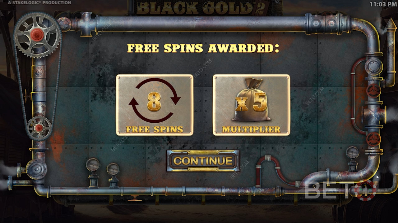 Option two;  award you 8 Free Spins and an x5 Multiplier during the Free Spins round