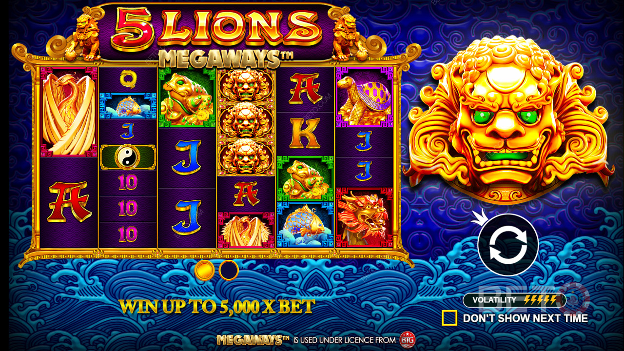 5 Lions Megaways slot - high reward in a single spin is up to 5,000x your stake