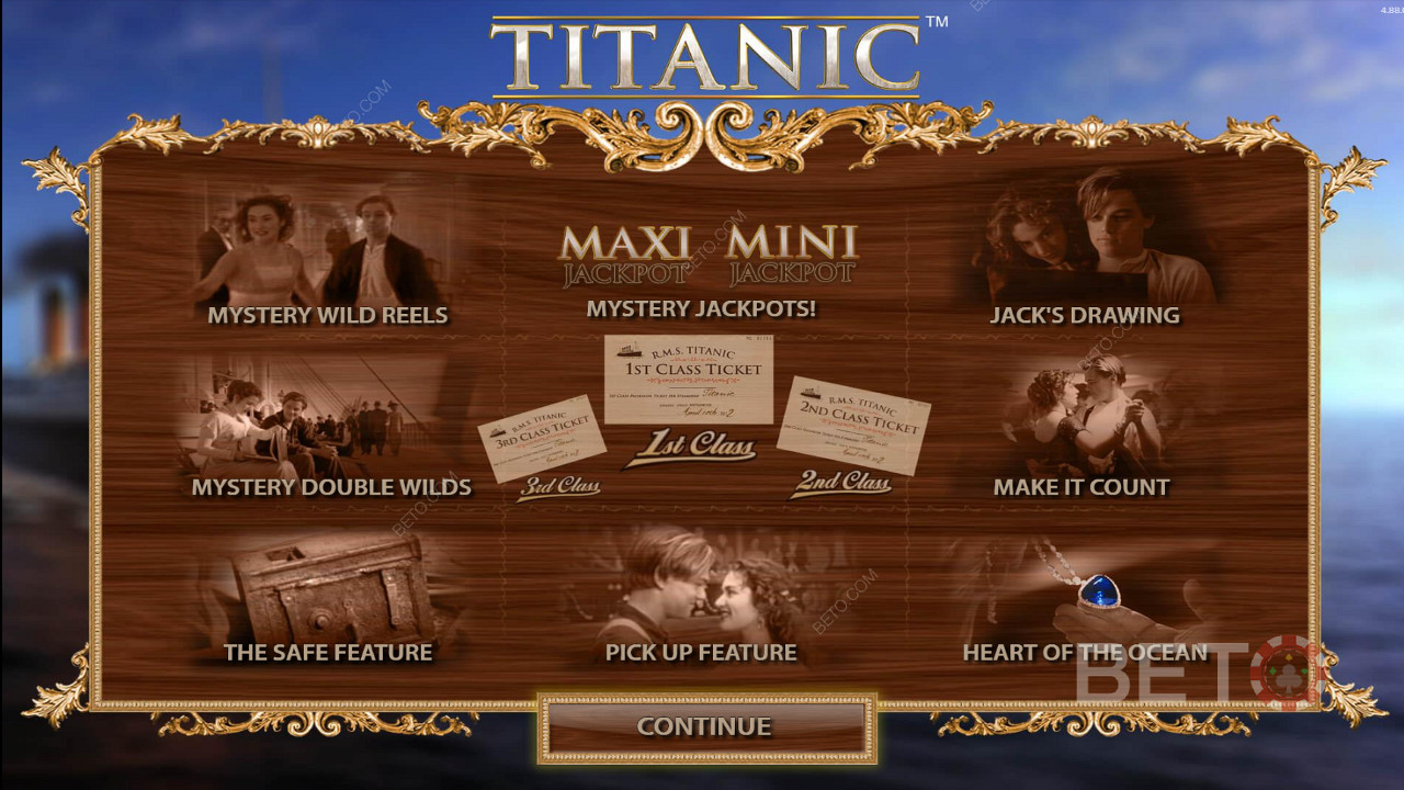 Enjoy numerous features in the Titanic video slot