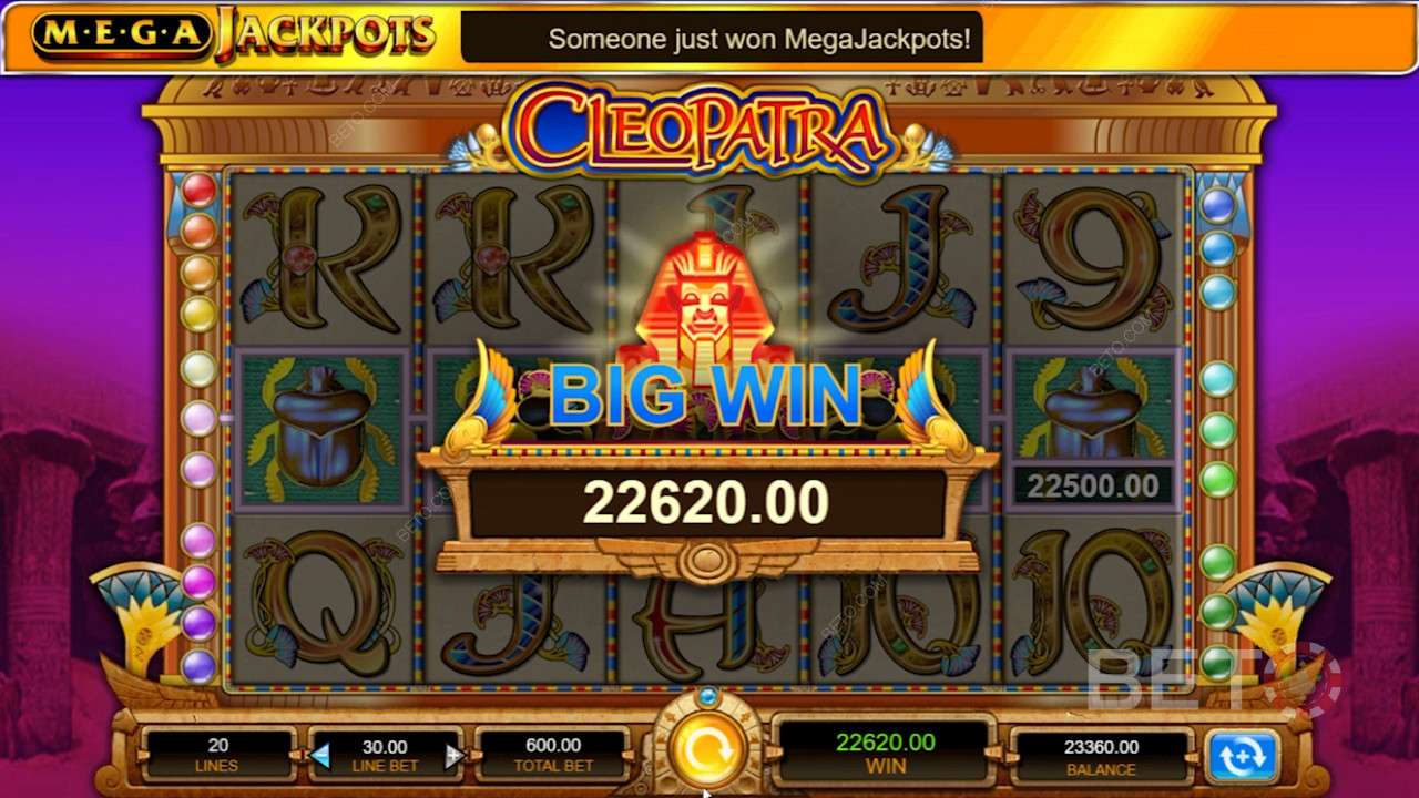 This slot offers special features such as Double Wild feature and Cleopatra Bonus feature