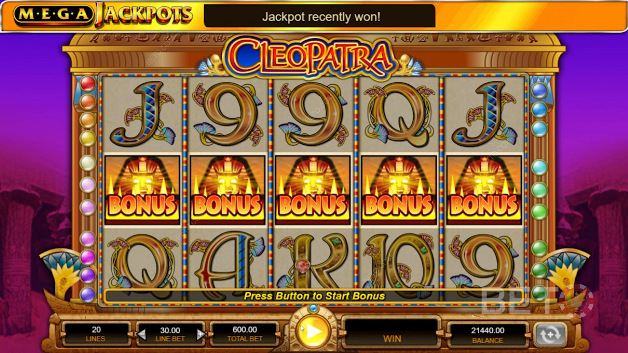 MegaJackpots Cleopatra Features a 5 reels 20 paylines slot