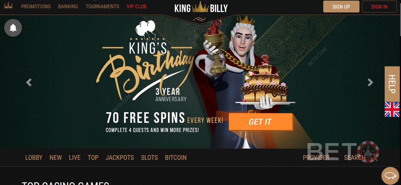 Λάβετε ειδικά μπόνους και δωρεάν περιστροφές στο King Billy Casino