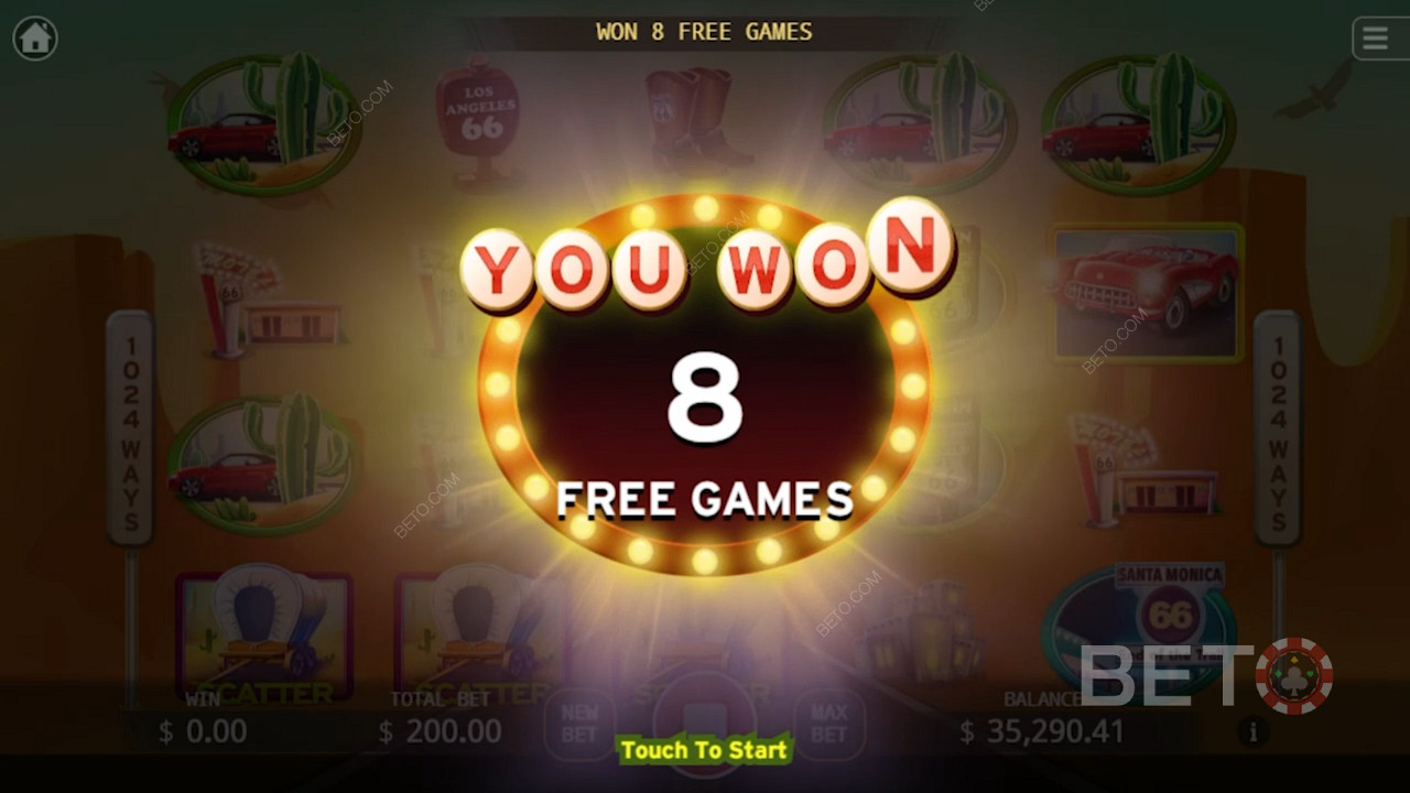 Get 8 Free Spins by landing 3 Scatters on the reels