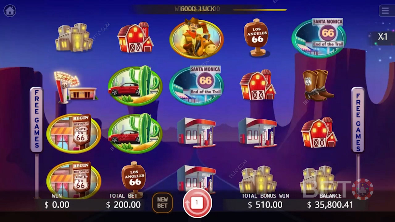 Pick your favorit online casino and enjoy up to 20 Free Spins in Route 66 casino video game