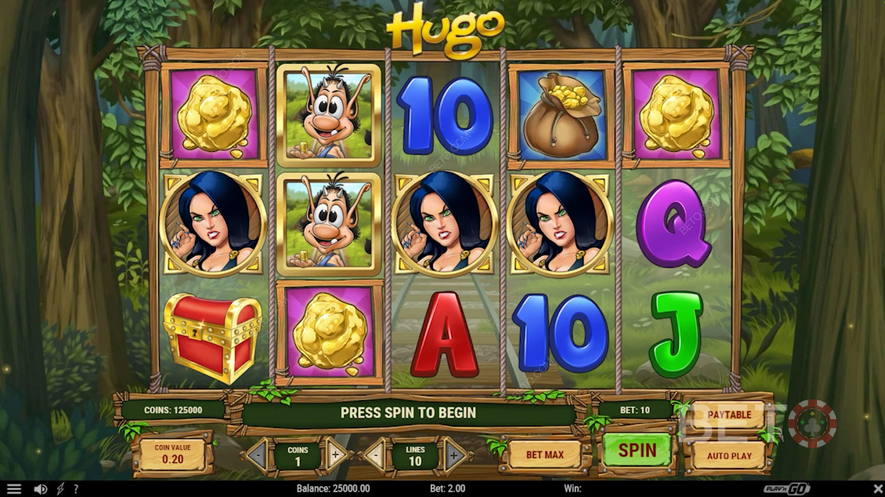 Gold symbols in the Hugo Slot Machine!