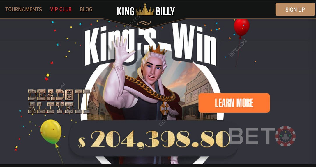 Få stora vinster genom att spela populära slots på King Billy Casino