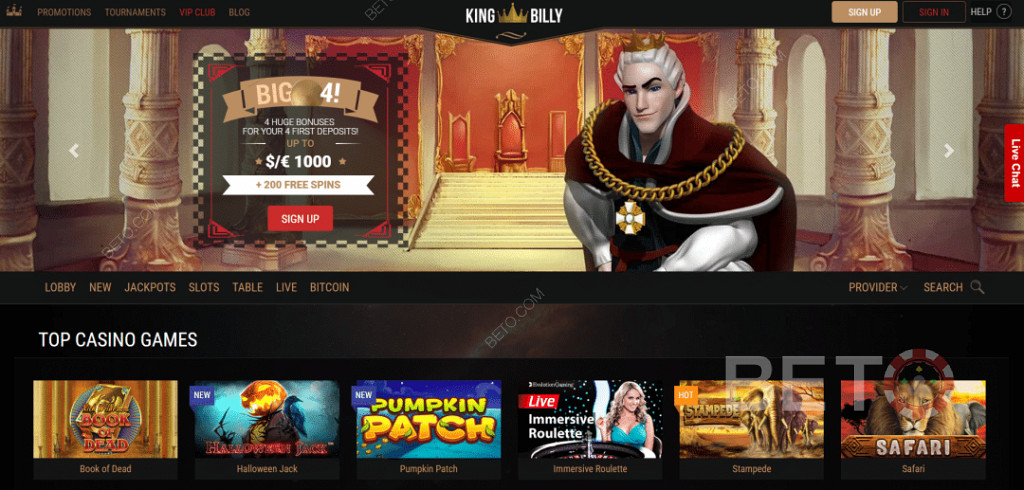 Užite si vzrušujúce uvítacie bonusy v King Billy Casino