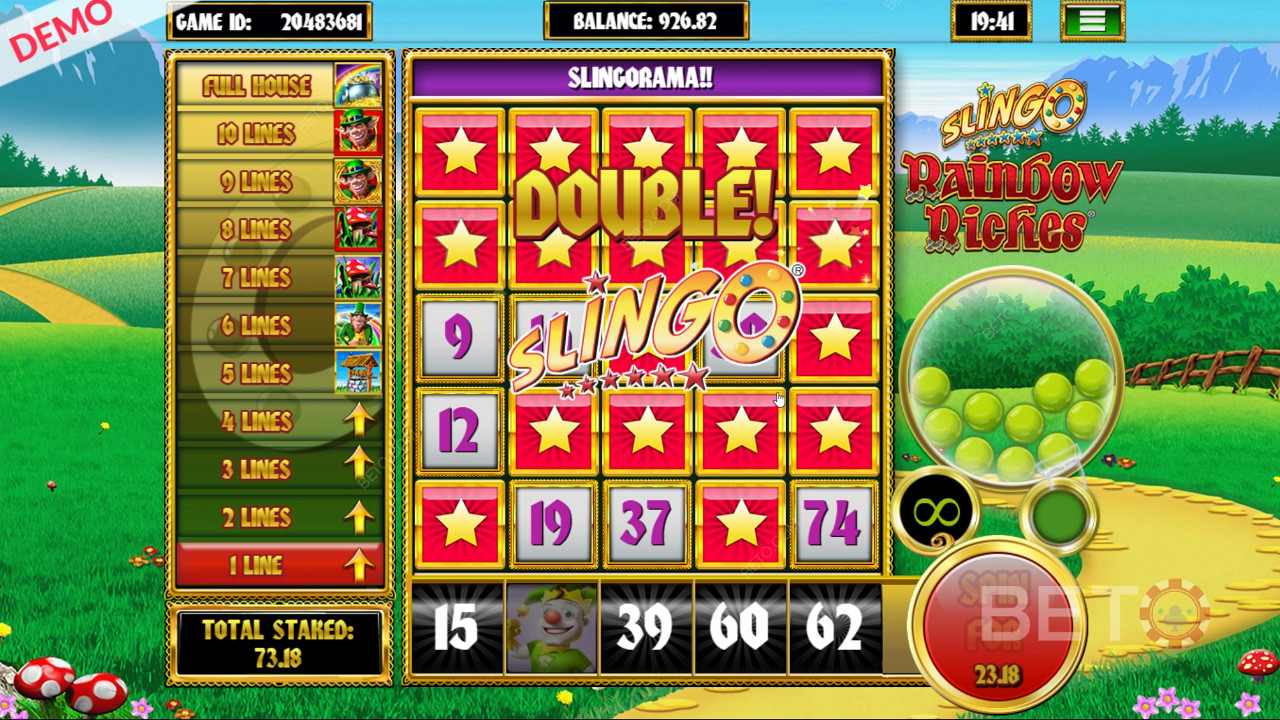 The colorful game design of Slingo Rainbow Riches