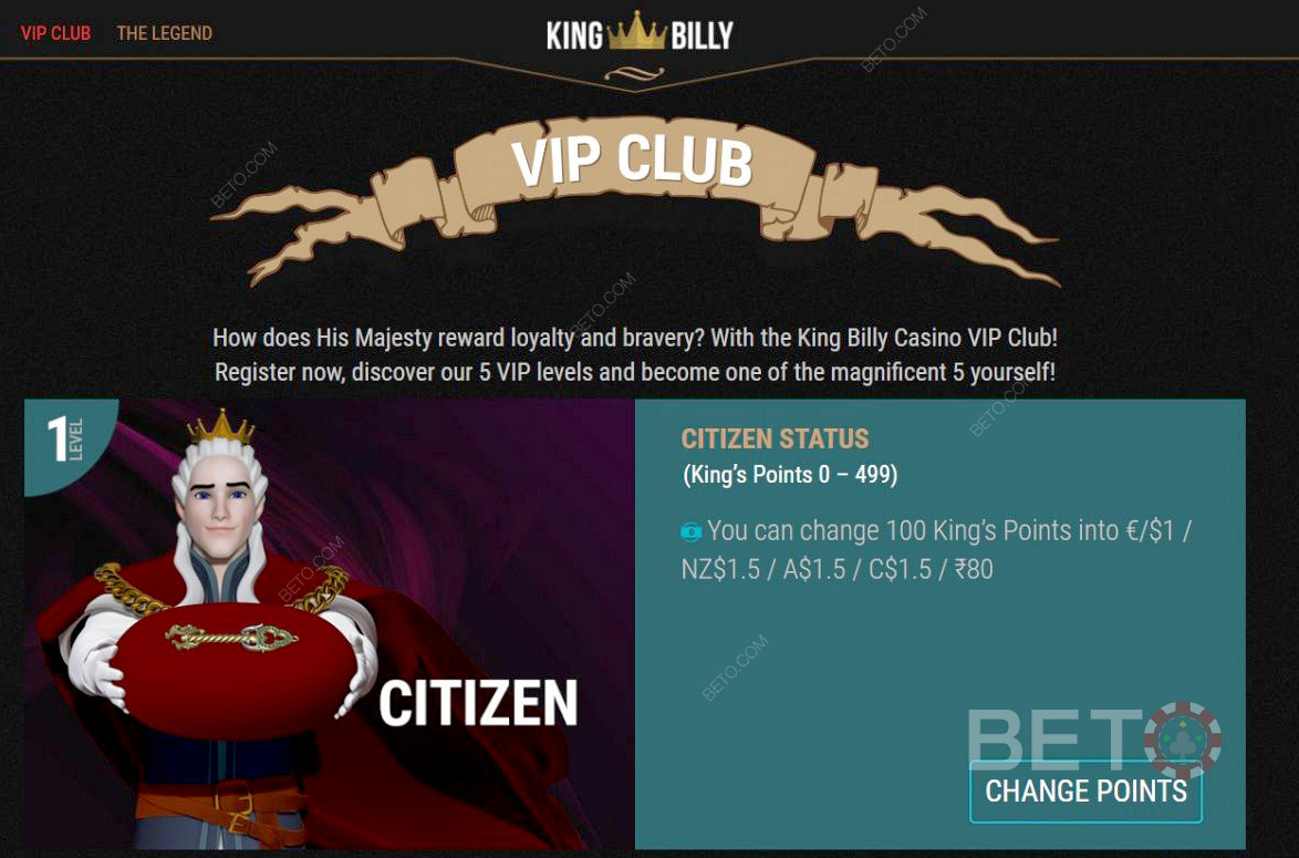 Comienza en el nivel de ciudadano del Club VIP de King Billy