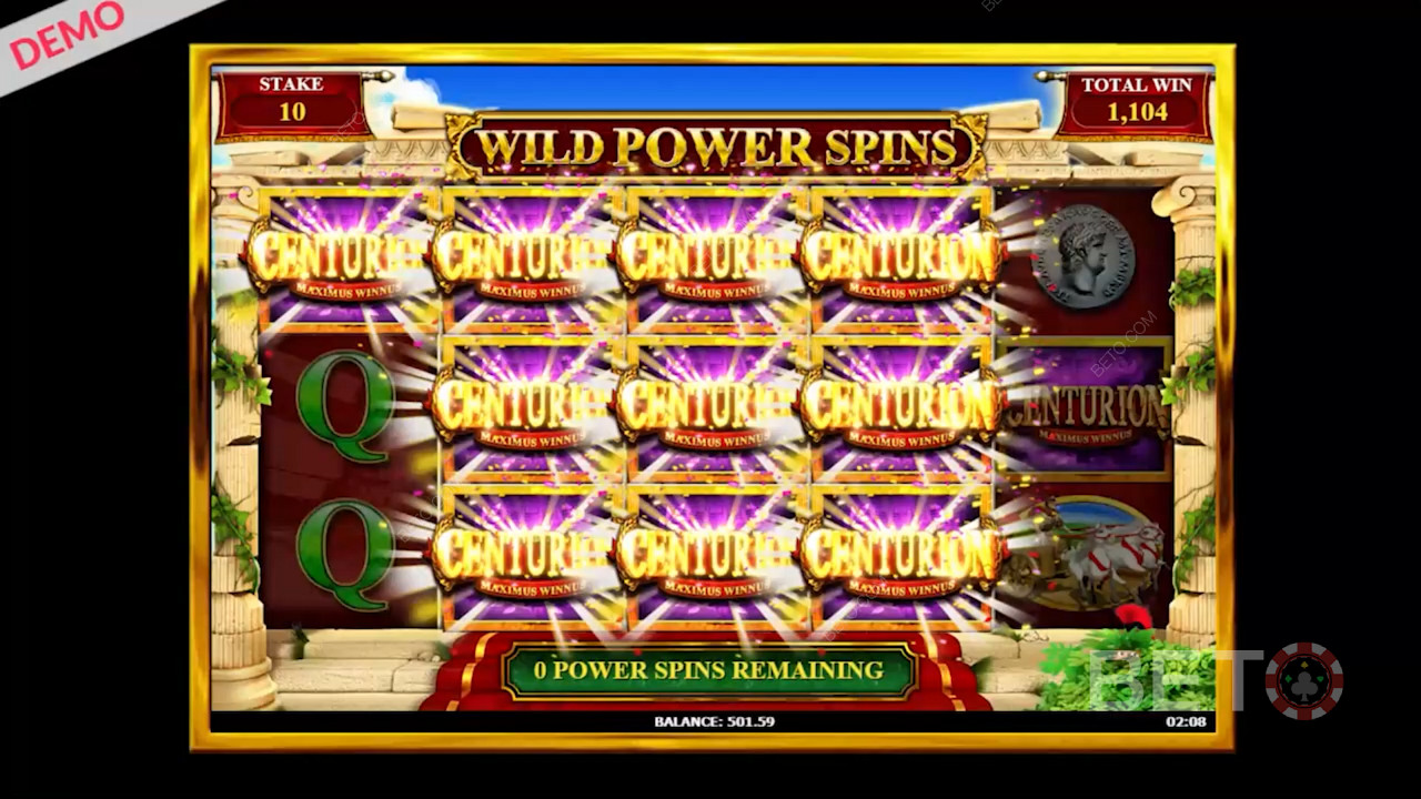 Wild Power Spin special feature in Slingo Centurion